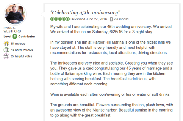 Celebrating 45th anniversary Review of Inn at Harbor Hill Marina Niantic CT TripAdvisor